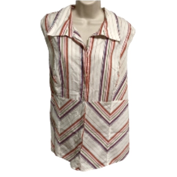 LANE BRYANT Rainbow Striped Chevron Sleeveless Button Down Shirt Plus Size 22 24 - Picture 1 of 16